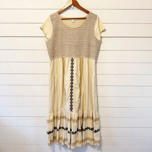 Coldwater Creek | Smocked boho embroidered Cotton Blend midi dress Size Large